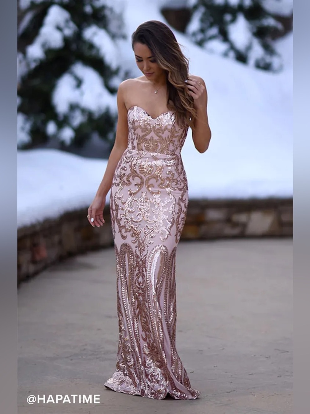 Lulus Elegant Encounter Rose Gold Sequin Maxi Dress